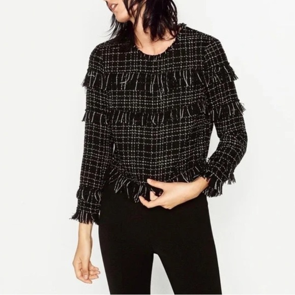 Zara Tweed Textured Long Sleeved Career Preppy Top Size XS - Picture 1 of 7